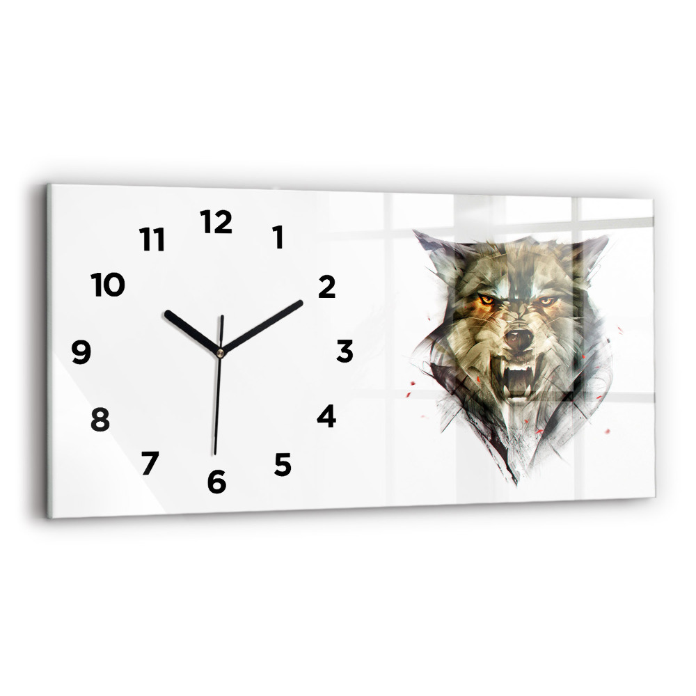 Horloge rectangulaire horizontale Portrait dessiné d'un loup
