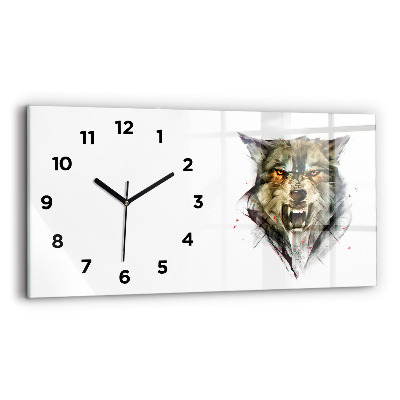 Horloge rectangulaire horizontale Portrait dessiné d'un loup