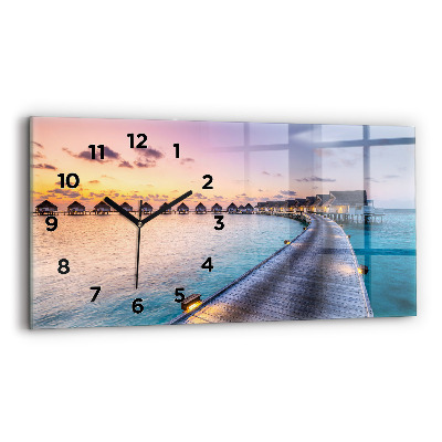 Horloge rectangulaire horizontale Coucher de soleil aux Maldives