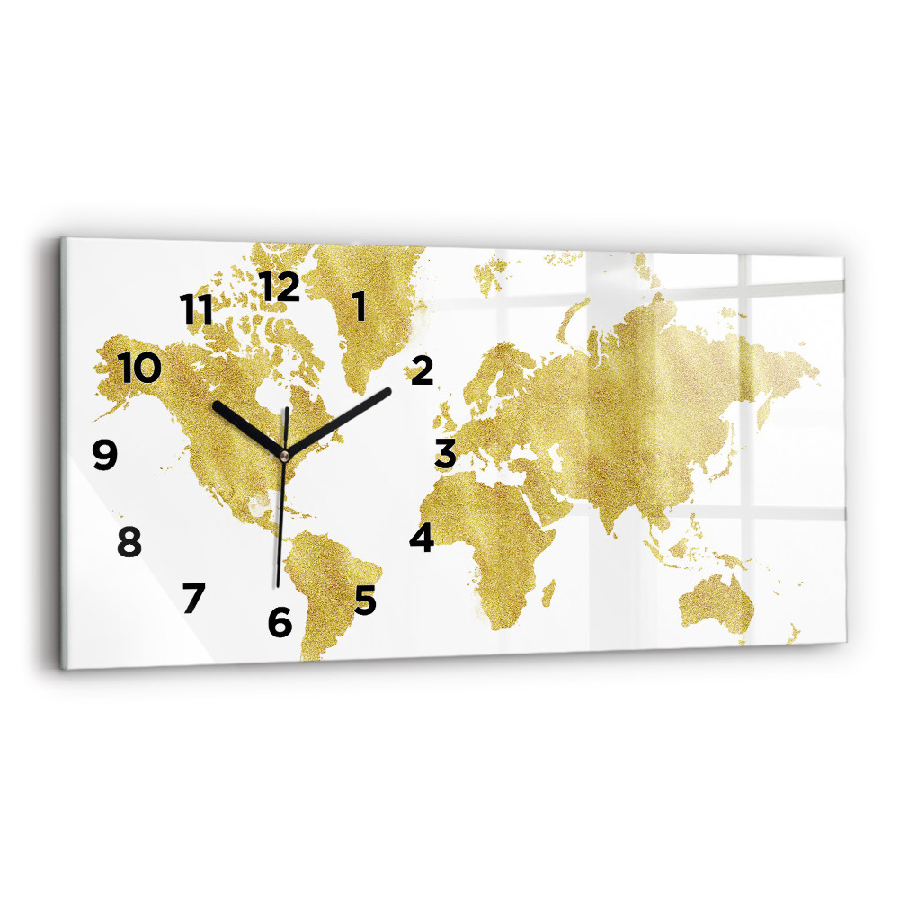 Horloge rectangulaire horizontale Carte du monde en or