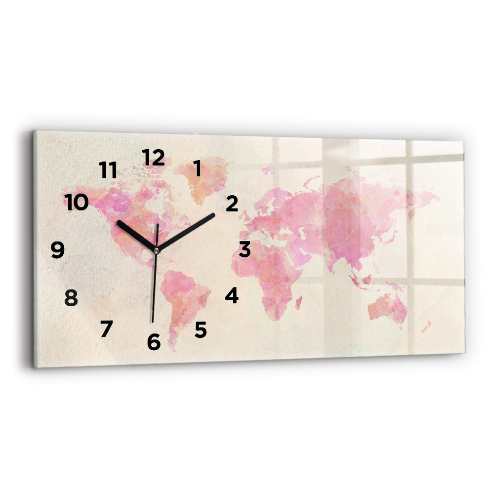 Horloge murale horizontale Aquarelle carte du monde