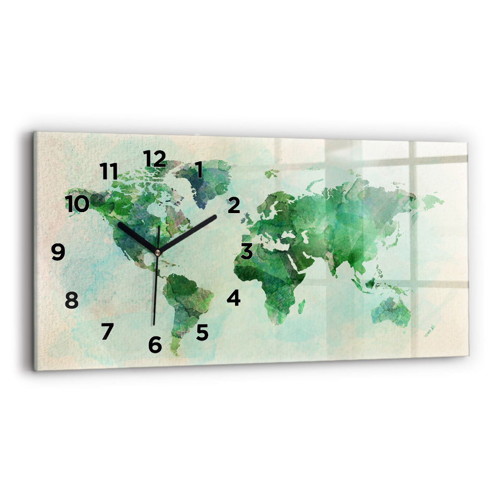 Horloge horizontale en verre Aquarelle carte du monde