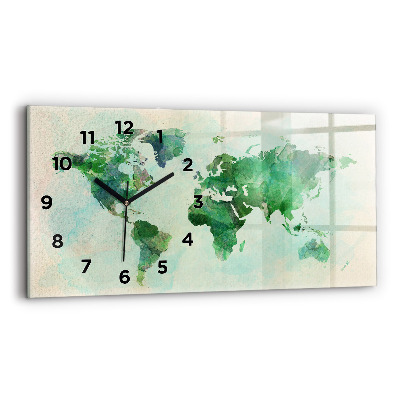 Horloge horizontale en verre Aquarelle carte du monde