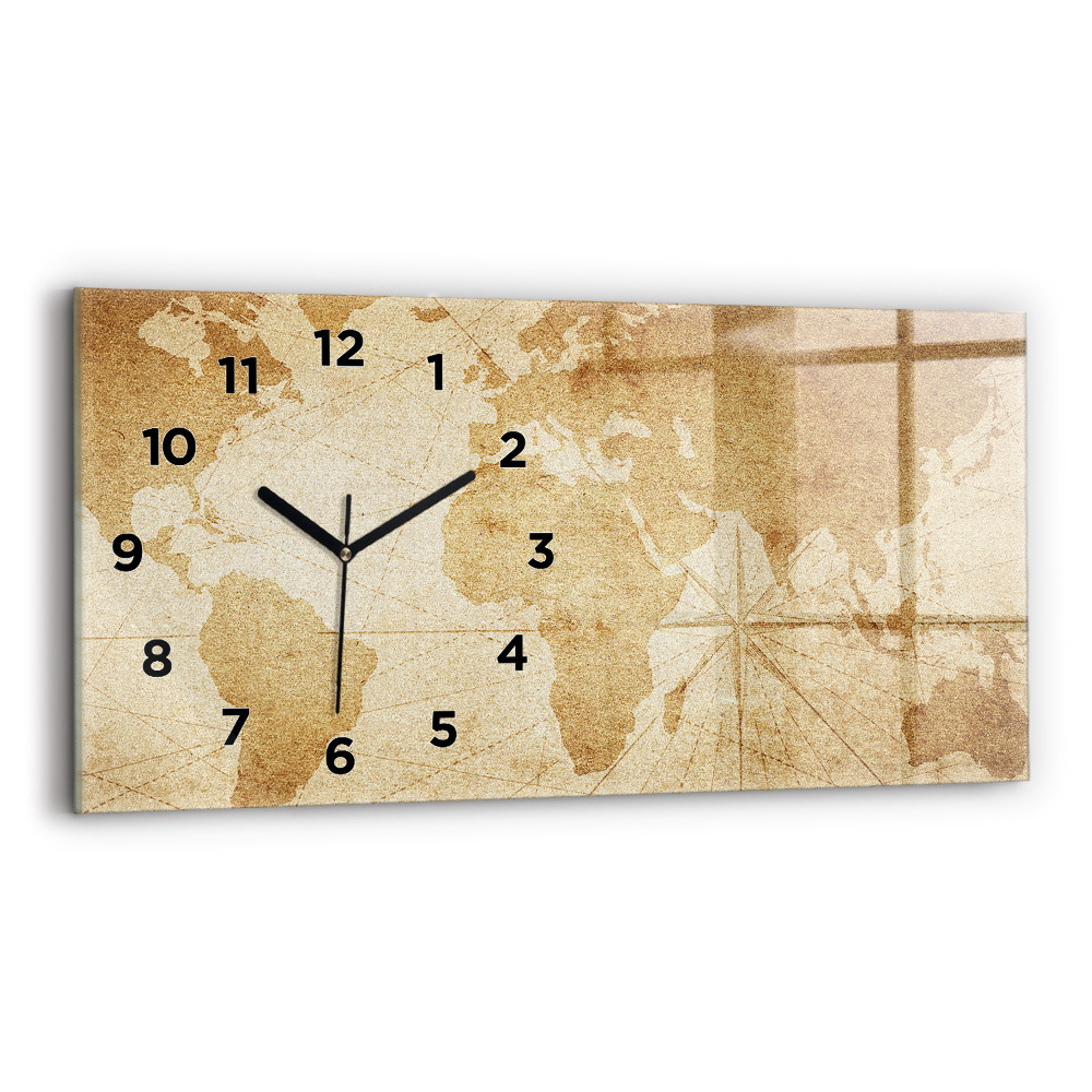 Horloge rectangulaire horizontale Carte du monde vintage