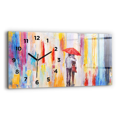 Horloge murale horizontale Couple sous la pluie