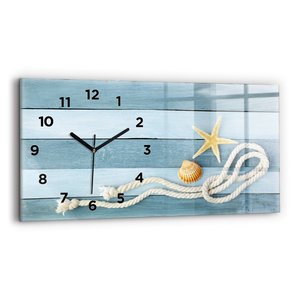 Horloge murale horizontale Planches rayées et coquillage