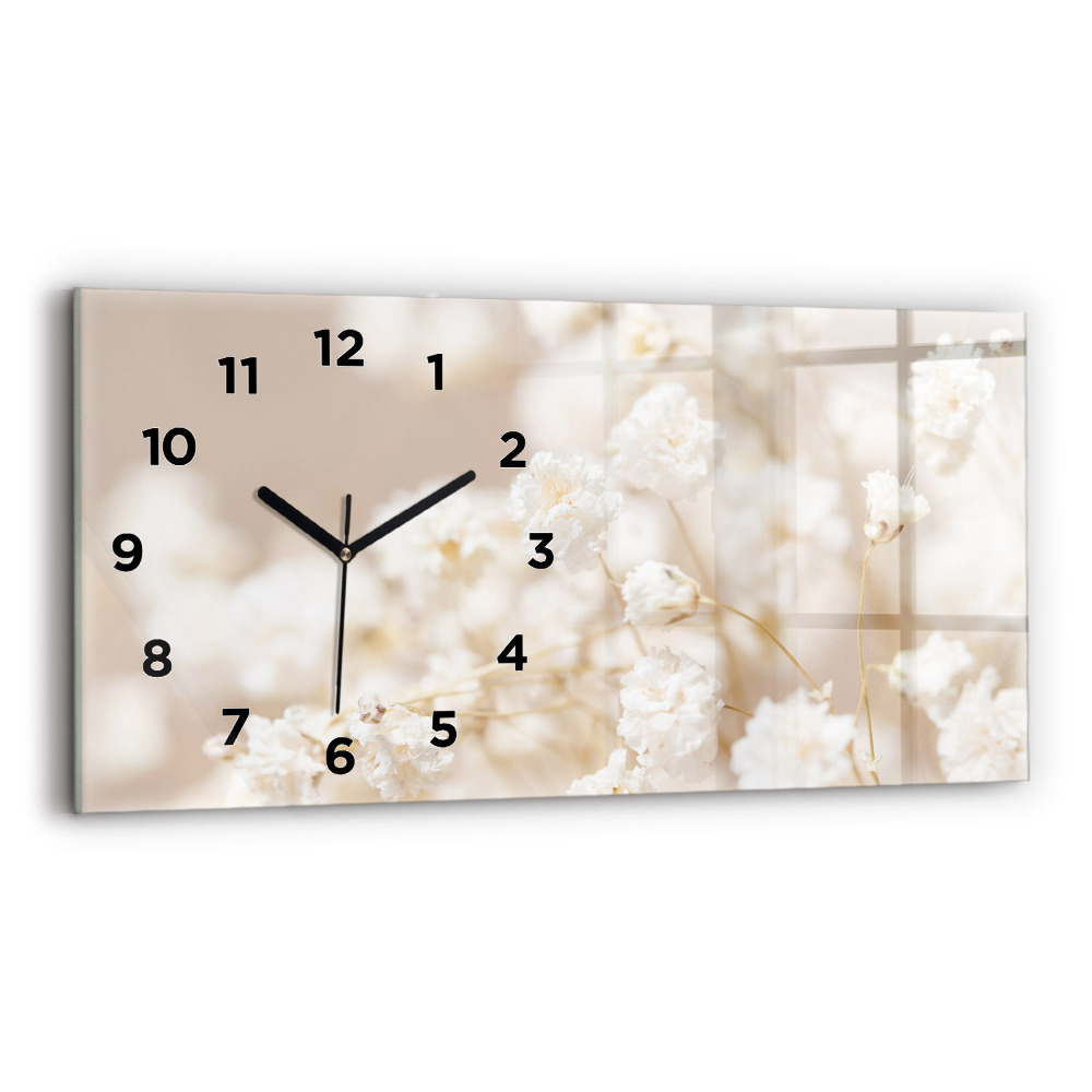 Horloge rectangulaire horizontale Petites fleurs blanches