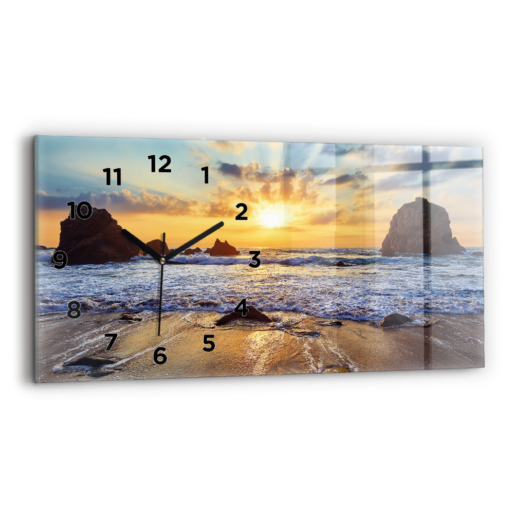 Horloge murale horizontale Coucher de soleil sur la plage
