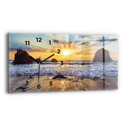 Horloge murale horizontale Coucher de soleil sur la plage