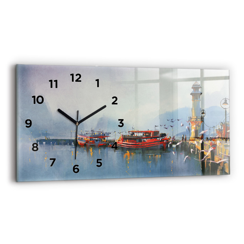 Horloge horizontale en verre Bateau de pêche dans le port