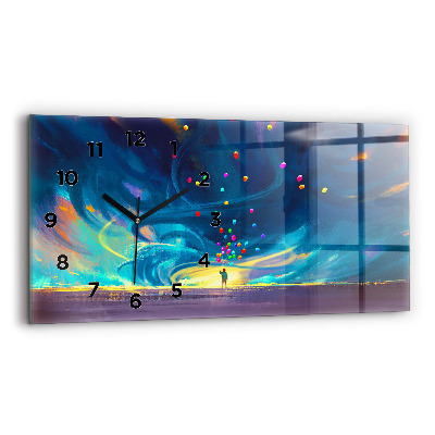 Horloge horizontale en verre Enfant et ballons