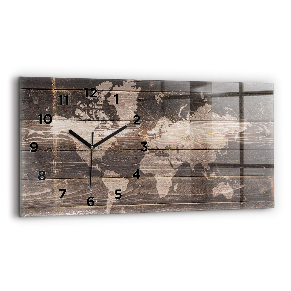 Horloge horizontale en verre Carte du monde sur bois