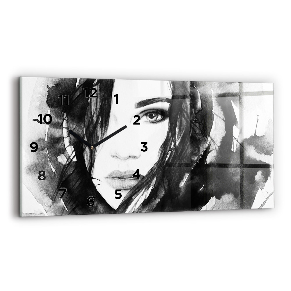 Horloge rectangulaire horizontale Portrait d'une femme aquarelle