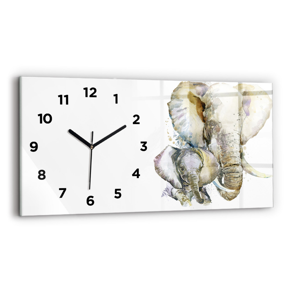 Horloge horizontale en verre Animaux peints Éléphant
