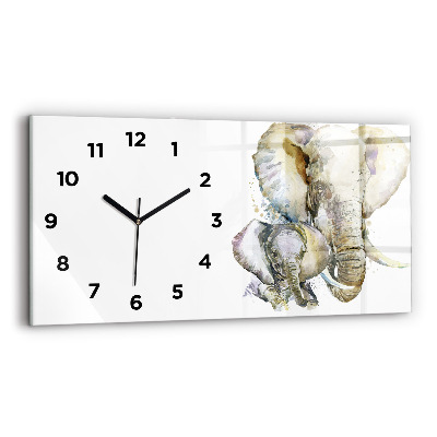 Horloge horizontale en verre Animaux peints Éléphant