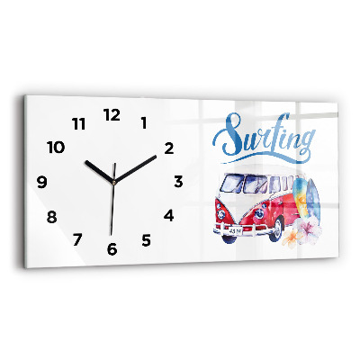 Horloge horizontale en verre Voiture et panneau Surf