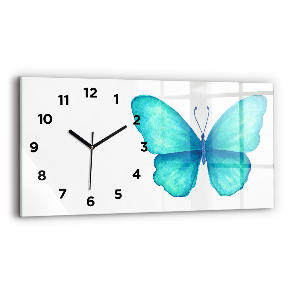 Horloge horizontale en verre Papillon d'été turquoise