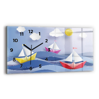 Horloge rectangulaire horizontale Voiliers colorés en origami