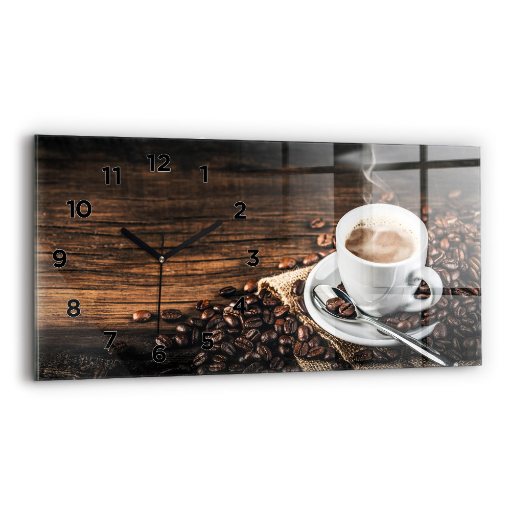 Horloge murale horizontale Tasse et grains de café