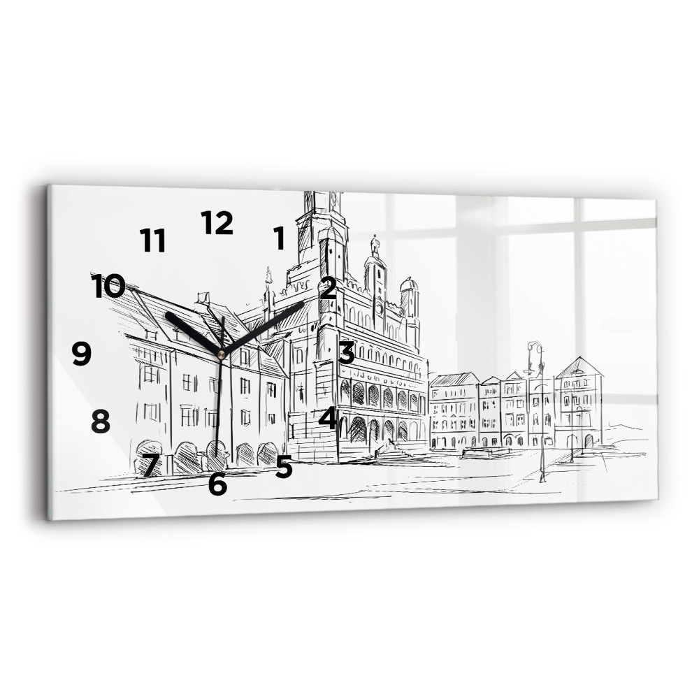 Horloge horizontale en verre Croquis de la vieille ville de Poznan
