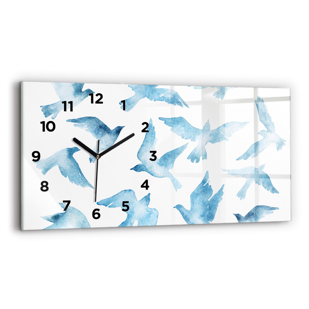 Horloge horizontale en verre Oiseaux bleus en vol