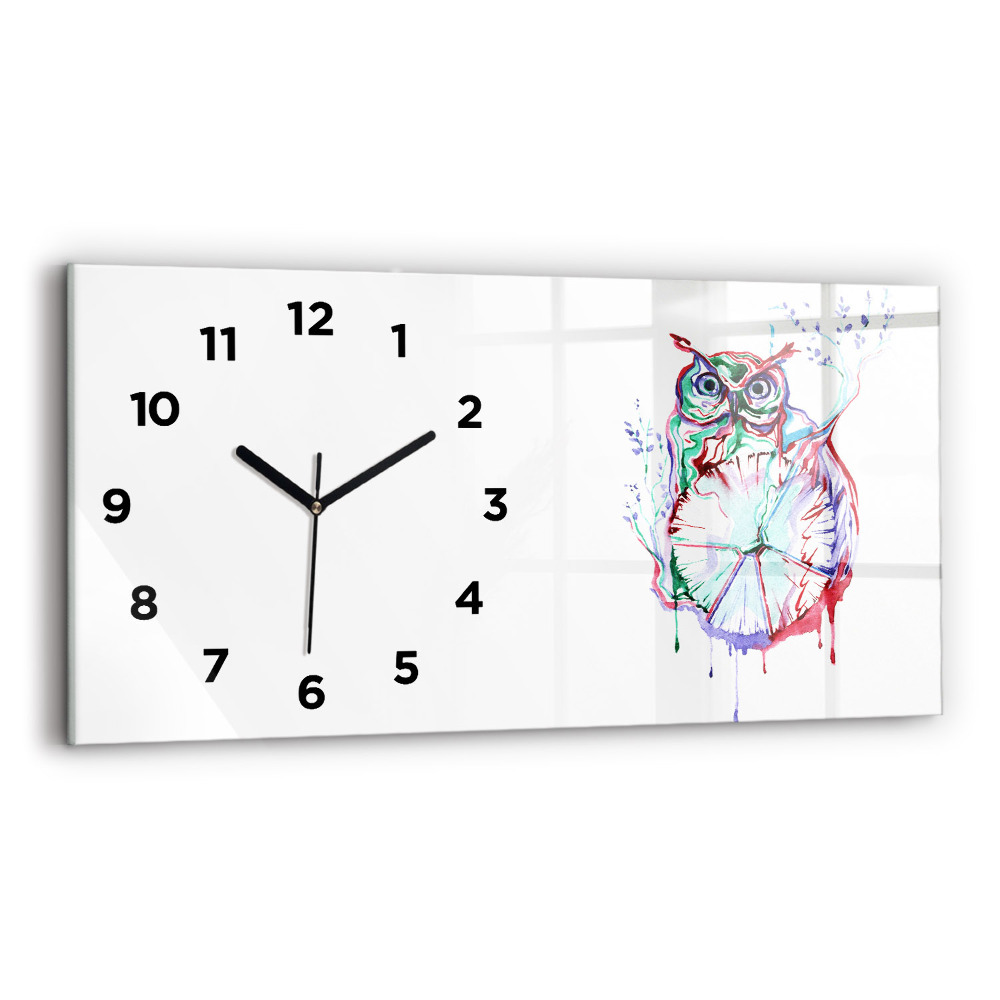 Horloge horizontale en verre Illustration d'un hibou et d'une horloge
