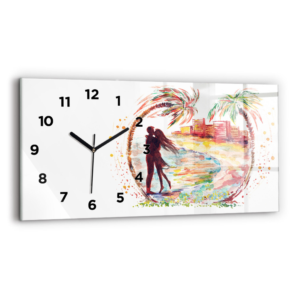 Horloge murale horizontale Aquarelle Amour à Miami Beach