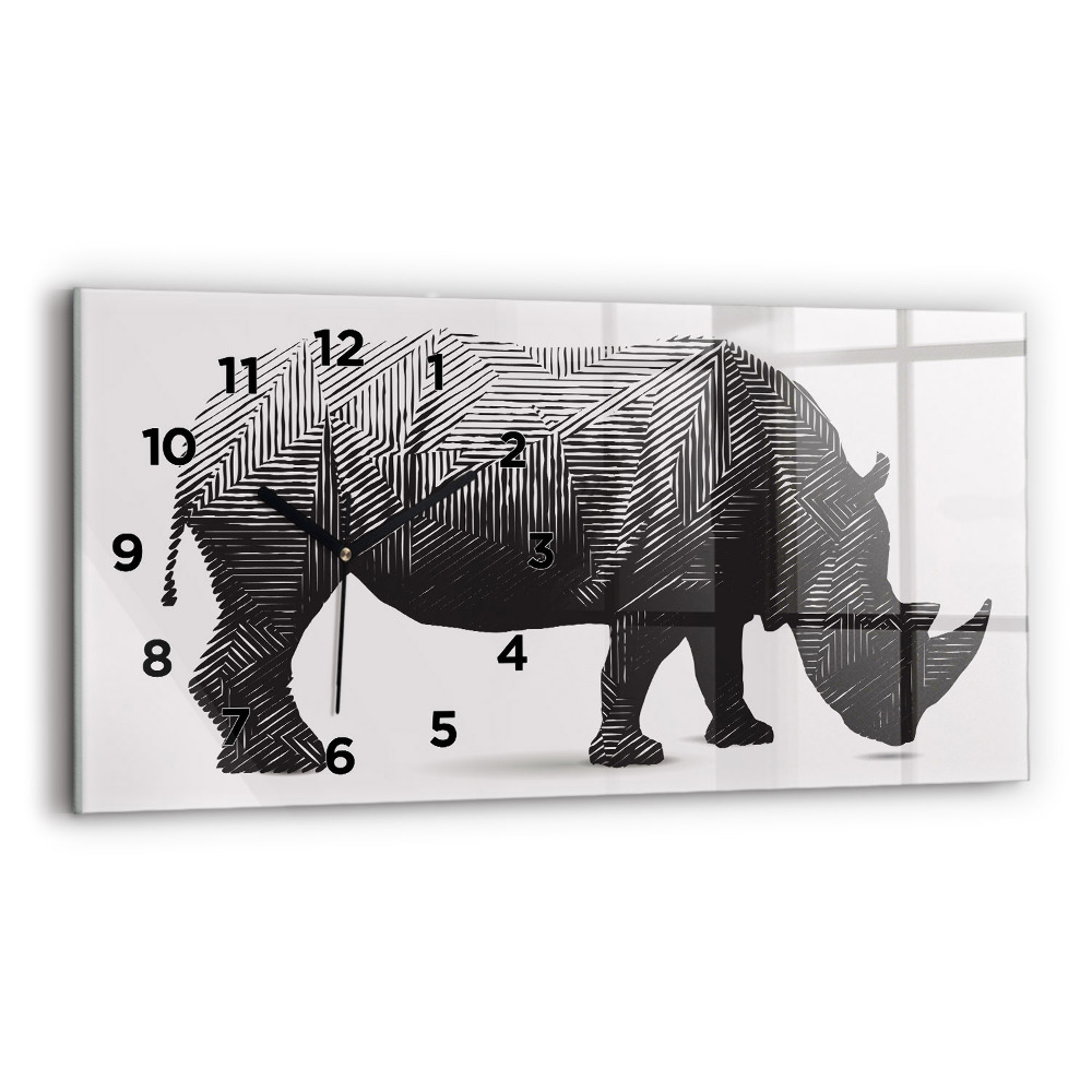 Horloge murale horizontale Rhinocéros - dessin au trait