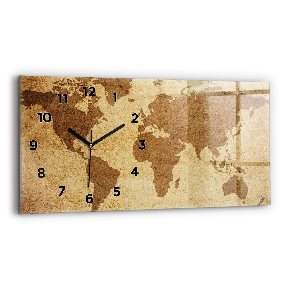 Horloge murale horizontale Carte du monde vintage