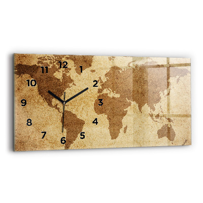 Horloge murale horizontale Carte du monde vintage
