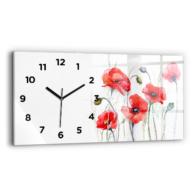 Horloge horizontale en verre Coquelicots rouges peints