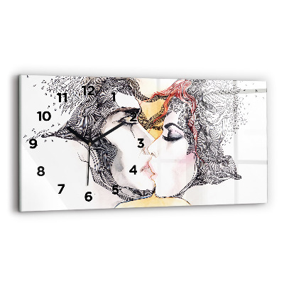 Horloge murale horizontale Dessin d'un baiser d'amour