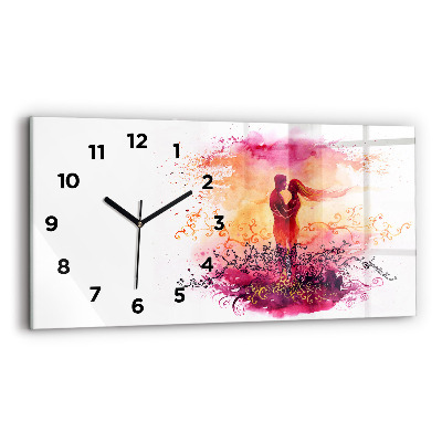 Horloge horizontale en verre Aquarelle d'un couple amoureux