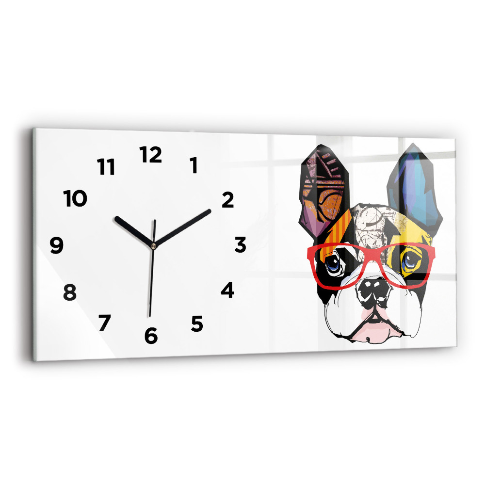 Horloge rectangulaire horizontale Bouledogue français avec lunettes