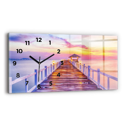 Horloge murale horizontale Pont dans le port le soir