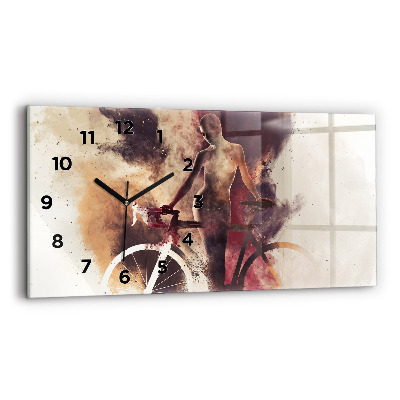 Horloge horizontale en verre Femme et vélo