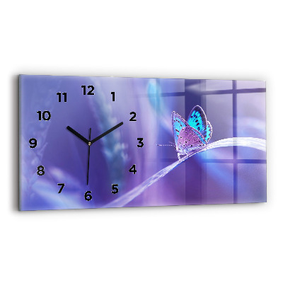 Horloge murale horizontale Papillon sur l'herbe