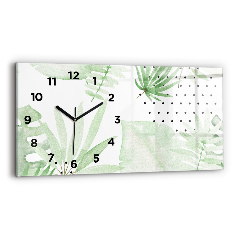 Horloge horizontale en verre Feuilles vertes