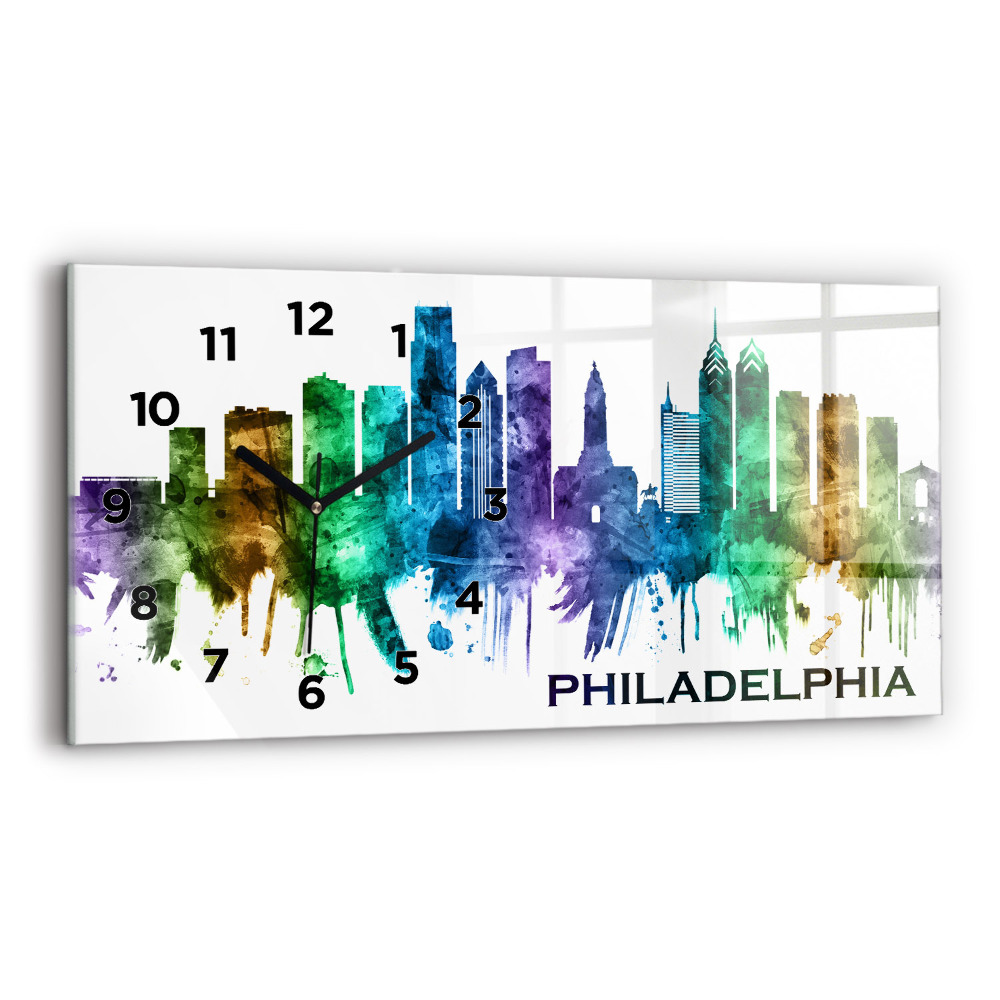 Horloge murale horizontale Philadelphie colorée