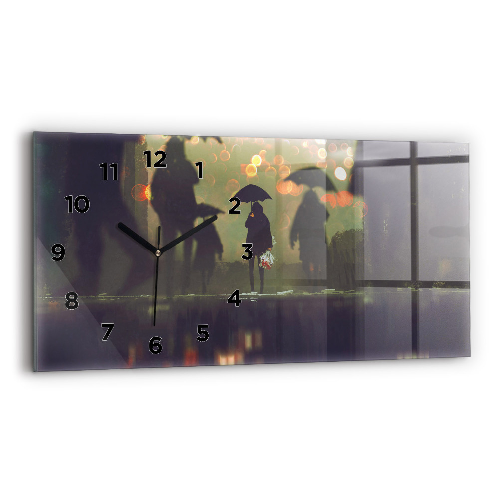 Horloge murale horizontale Personnes avec des parapluies