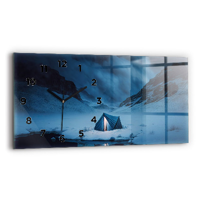 Horloge murale horizontale Une tente dans les montagnes d'Islande