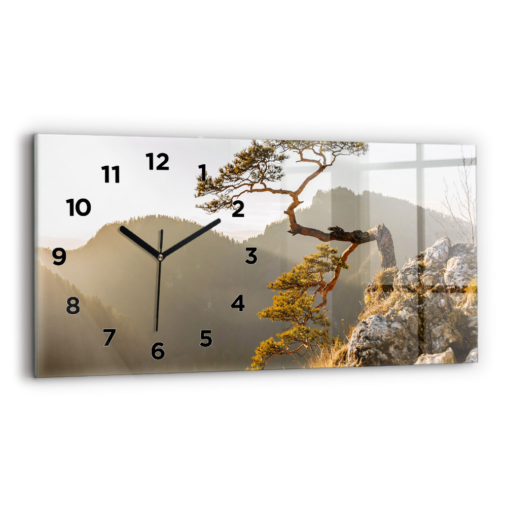 Horloge murale horizontale Arbre dans les montagnes