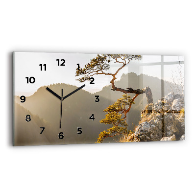 Horloge murale horizontale Arbre dans les montagnes