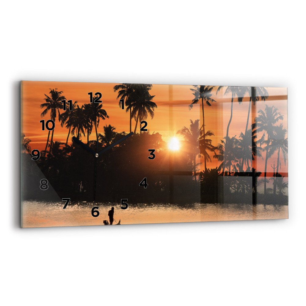 Horloge murale horizontale Coucher de soleil Palmiers Vacances