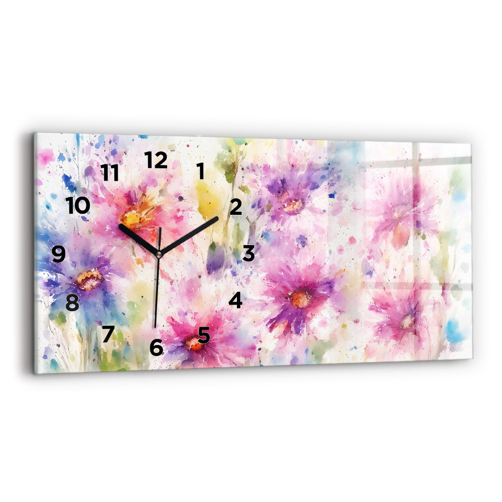 Horloge horizontale en verre Fleurs peintes