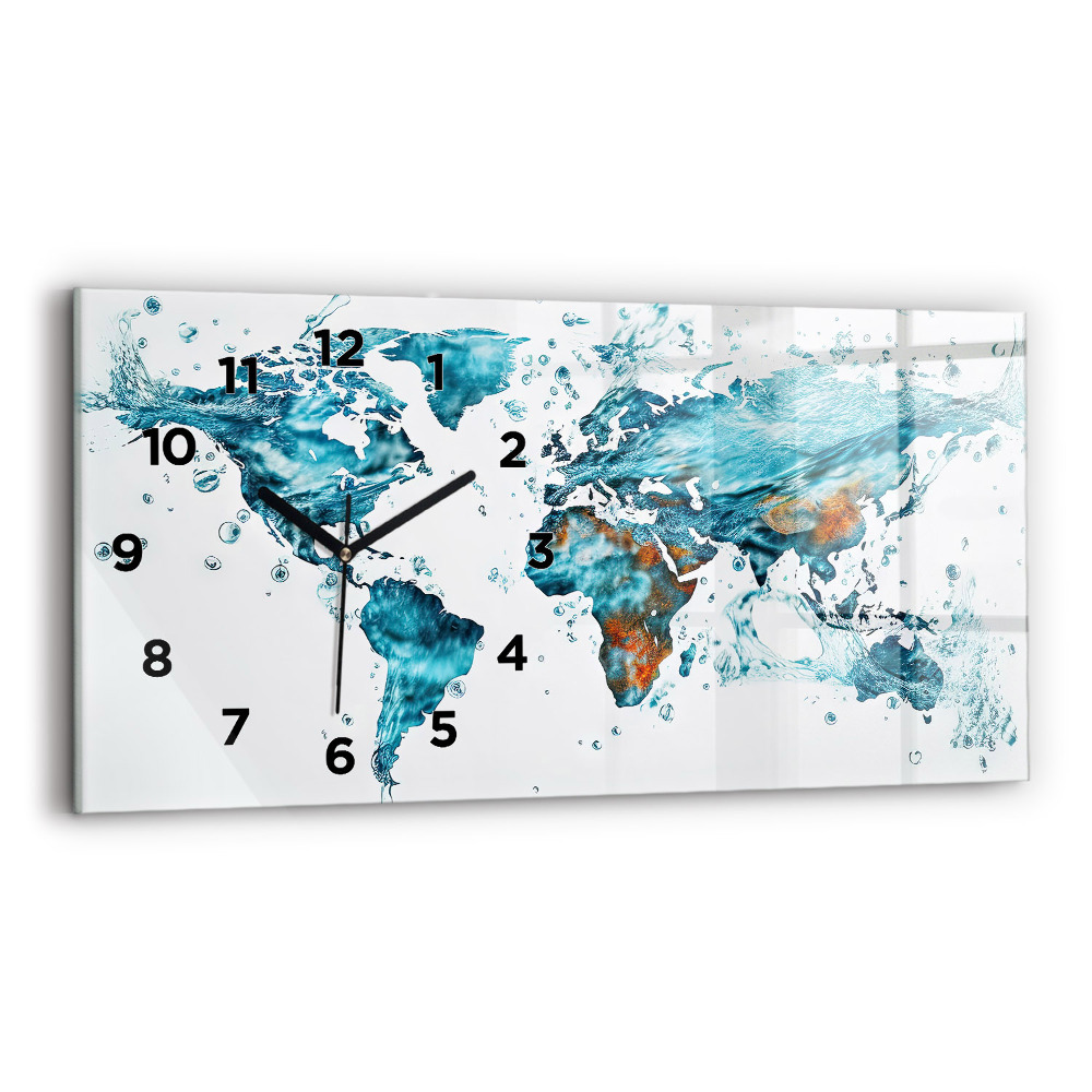 Horloge murale horizontale Carte du monde à l'aquarelle