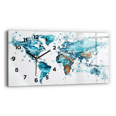 Horloge murale horizontale Carte du monde à l'aquarelle