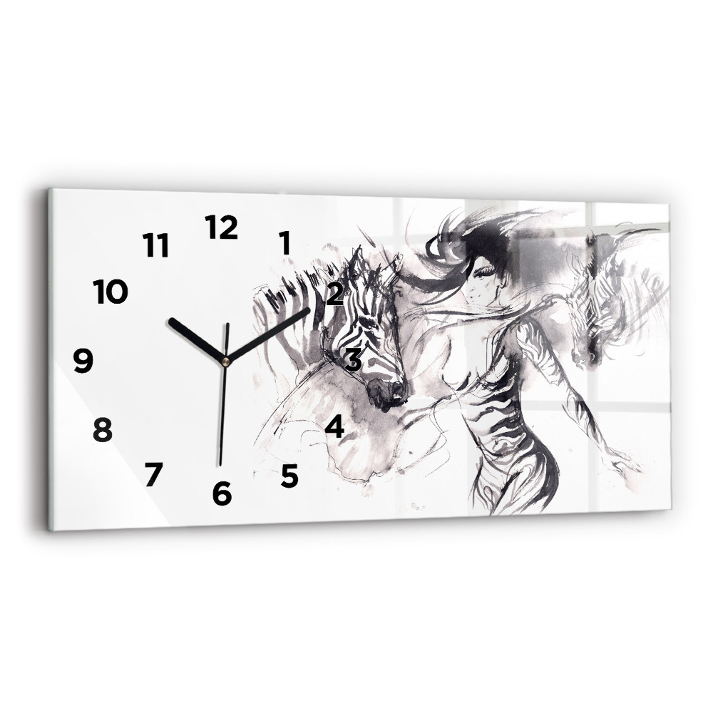 Horloge rectangulaire horizontale Femme et zèbres