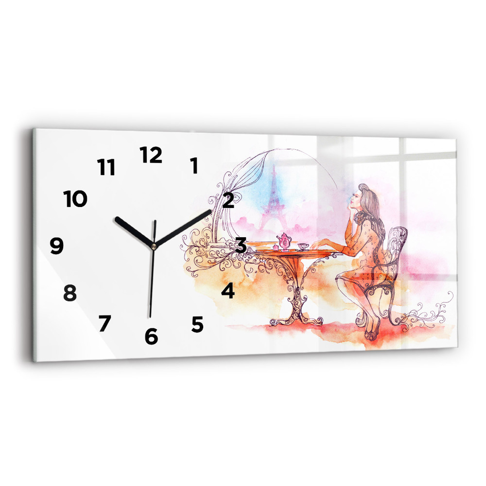Horloge murale horizontale Femme buvant du thé