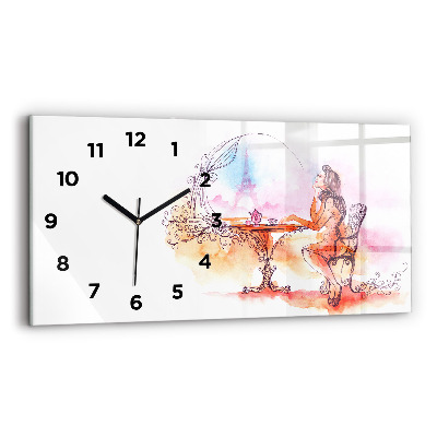Horloge murale horizontale Femme buvant du thé